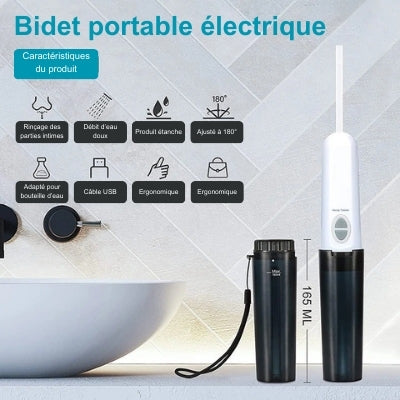bidet portable gris et ses caractéristiques avec bouteille et pulvérisateur