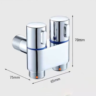 La photo représente les deux valves de la douchette WC et leurs mesures en millimètres.
