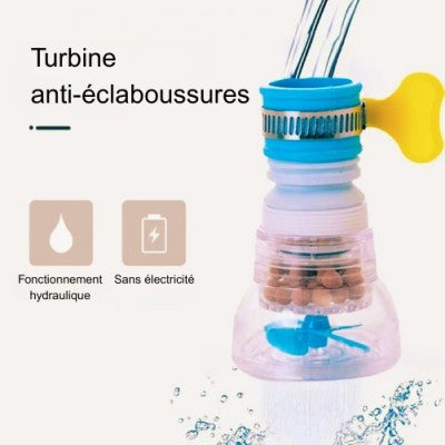 filtre eau robinet bleu A avec minéraux turbine anti-éclaboussures