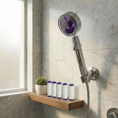 pommeau-de-douche rotatifan 360 degrés ventilateur violet