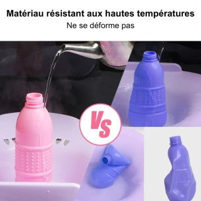 La photo nous montre deux douchettes WC rose et bleue avec un matériau résistant à la haute température versus deux douchettes WC molles.