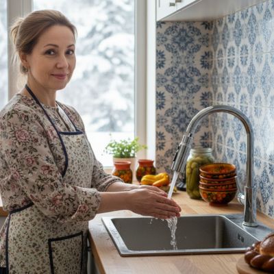 embout robinet femme lave mains dans évier