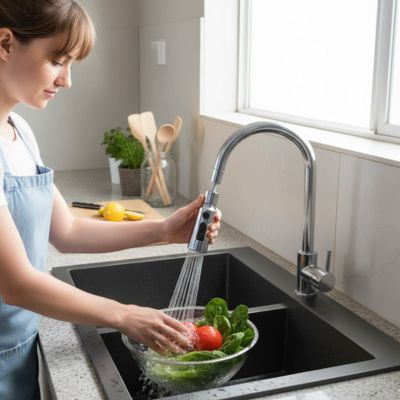 embout robinet femme rince légumes dans évier