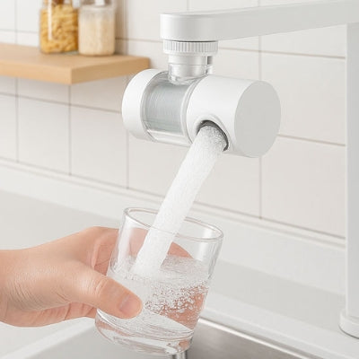 filtre eau robinet blanc avec verre eau pure