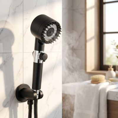 pommeau de douche 3 modes noir élégant dans salle de bain