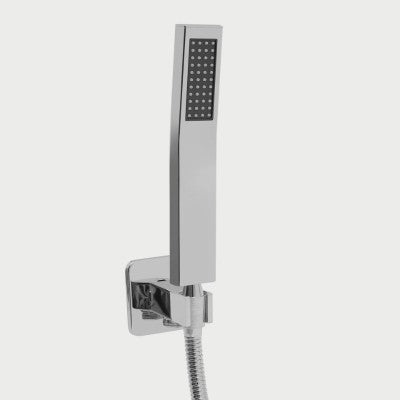 pommeau de douche argent avec tuyau monté au mur