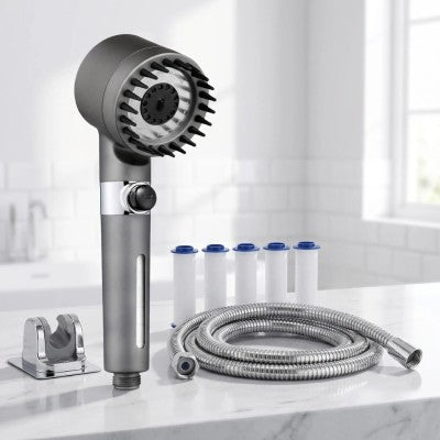 pommeau de douche filtrant cuatromode ensemble gris