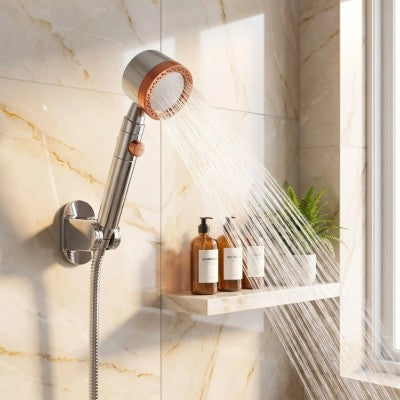 pommeau de douche filtrant jet 5 orange élégant avec jet eau