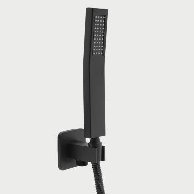 pommeau de douche noir avec tuyau monté au mur