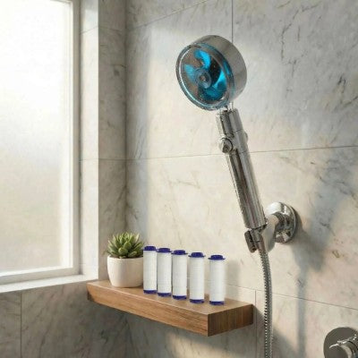 pommeau de douche rotatifan 360 degrés ventilateur bleu