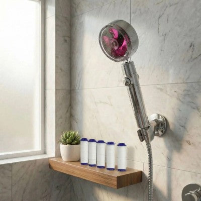 pommeau de-douche rotatifan 360 degrés ventilateur rouge