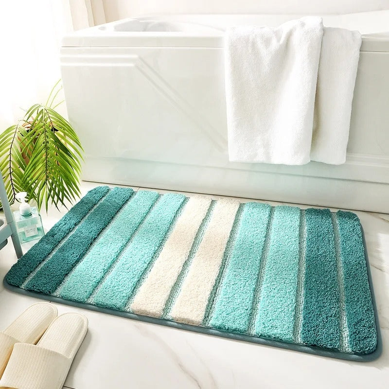 tapis de bain rayures bleu ciel