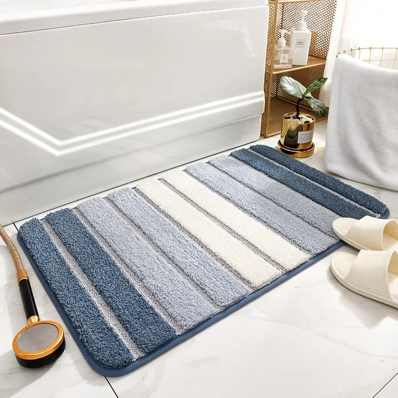 tapis de bain rayures bleu marine
